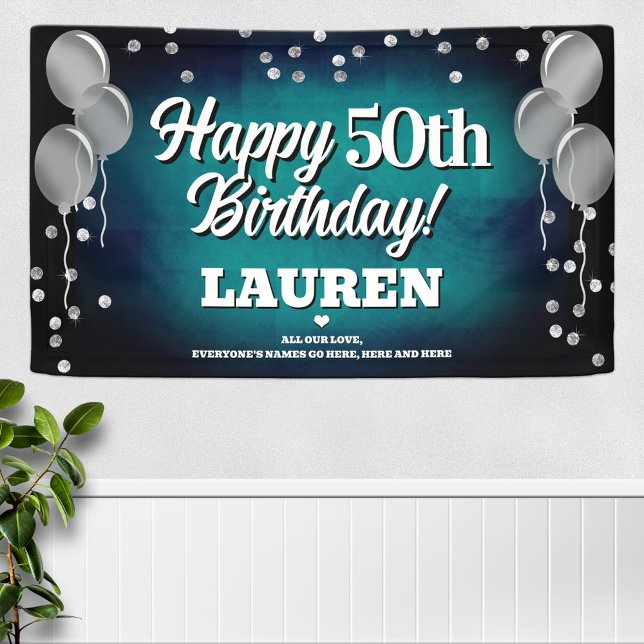 Aqua Blue und Silver Happy Birthday Banner (Von Creator hochgeladen)