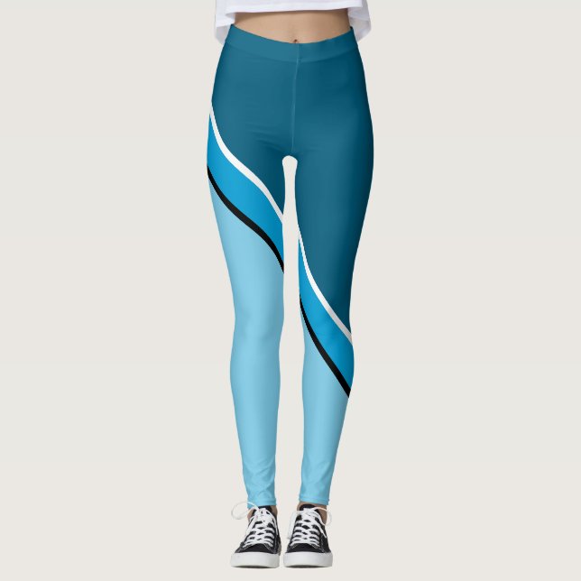 Aqua Blue und Turquoise Diagonal Leggings (Vorderseite)
