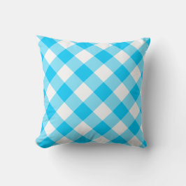 Aqua Blue und White Diagonal Gingham Pattern Kissen