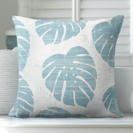 Aqua Blue und White Palm Blätter Throw Kissen