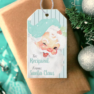 Aqua Blue Vintag Winking Santa Claus Weihnachten Geschenkanhänger