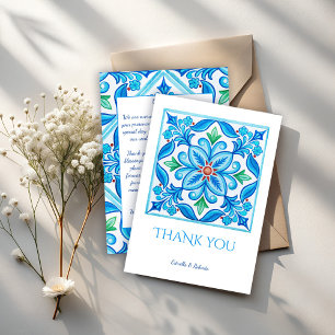 Aqua Blue Vintage-Talavera-Fliesen Hochzeit Dankeskarte