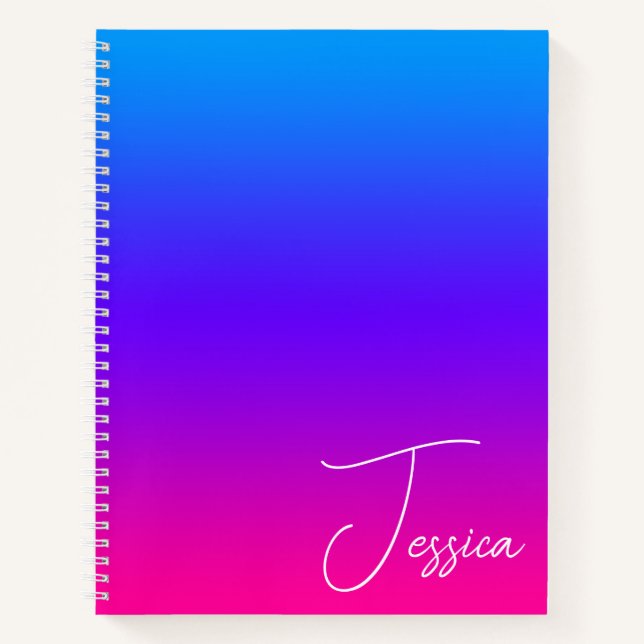 Aqua Blue Violet Lila und Hot Pink Ombre Notizbuch (Vorderseite)