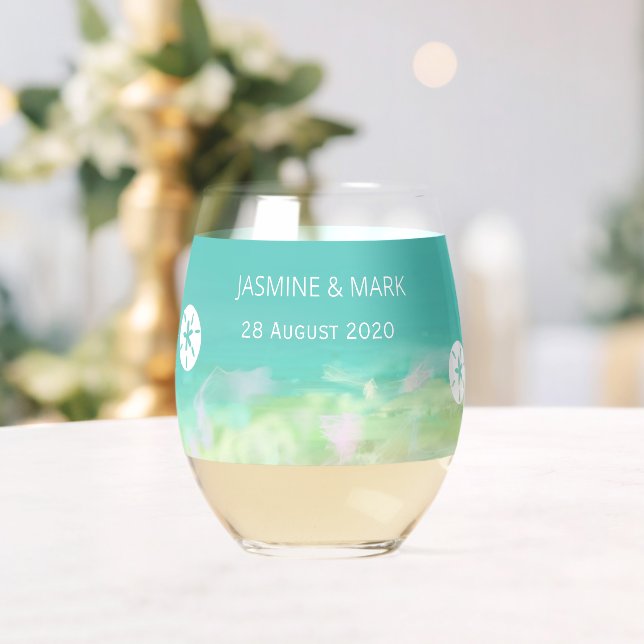Aqua Blue Water Beach Hochzeiten Individuelle Name Weinglas Ohne Stiel (Insitu (Hochzeit))