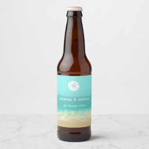 Aqua Blue Water/bemalte Strandküste personalisiere Bierflaschenetikett