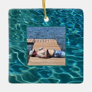 Aqua Blue Water Muster, rippende Ozeanwellen Keramikornament