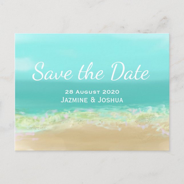 Aqua Blue Water / Strand Save the Date Ankündigungspostkarte (Vorderseite)
