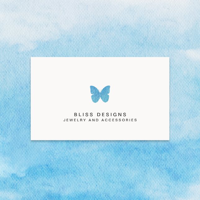 Aqua Blue Watercolor Butterfly Logo Elegant Einfac Visitenkarte (Von Creator hochgeladen)