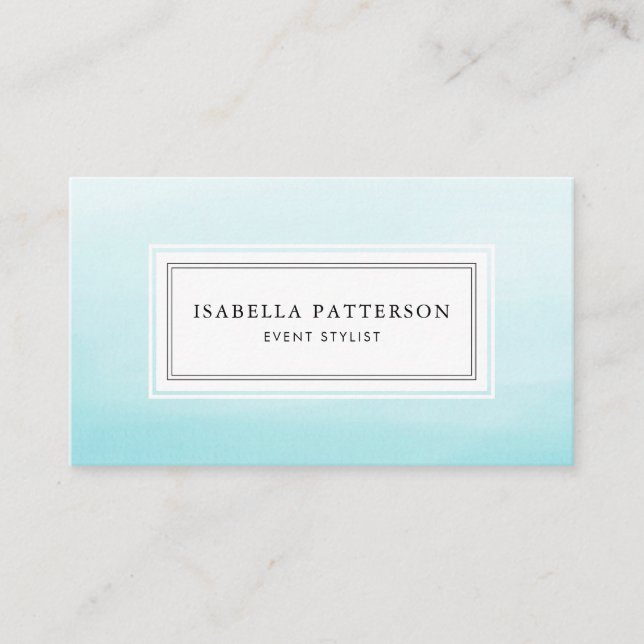 Aqua Blue Watercolor Ombre Moderne Business Card Visitenkarte (Vorderseite)