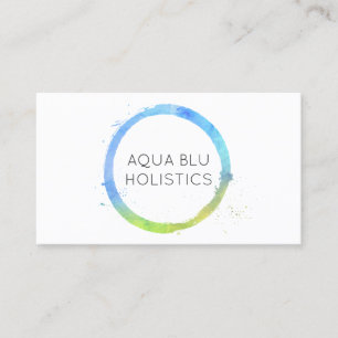 Aqua Blue Watercolor Painted Circle Logo Visitenkarte