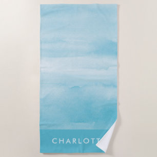 Aqua Blue Watercolor Personalisiert Name Strandtuch