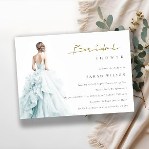 Aqua Blue Watercolor Wedding Gown Brautparty Einladung