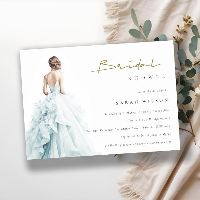 Aqua Blue Watercolor Wedding Gown Brautparty Einladung (Von Creator hochgeladen)