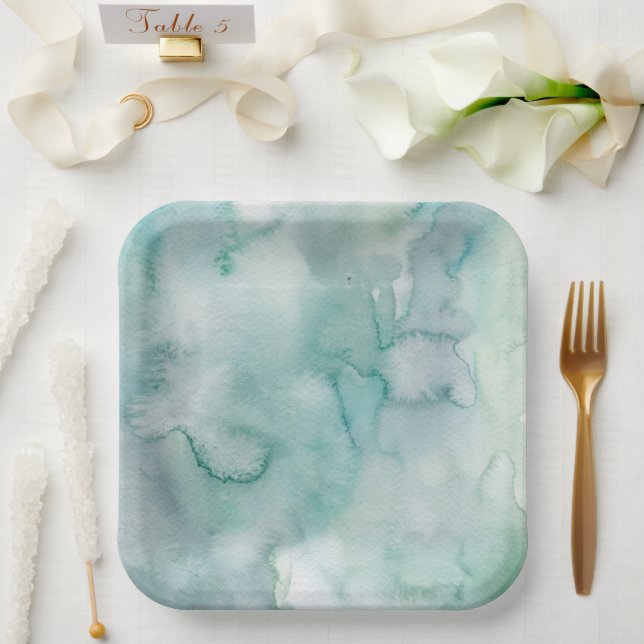 Aqua Blue Watercolor Wedding Paper Teller (Hochzeit)