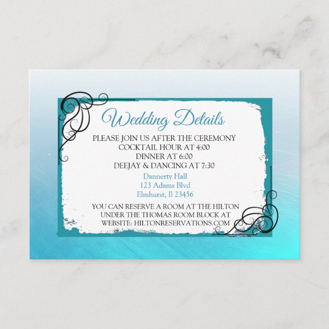 Aqua Blue Wedding Details Card Begleitkarte (Vorderseite)