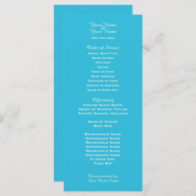 Aqua Blue Wedding Program (Vorne/Hinten)