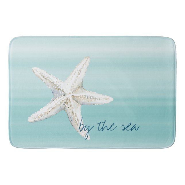 Aqua Blue White Beach Starfish       Badematte (Vorderseite)