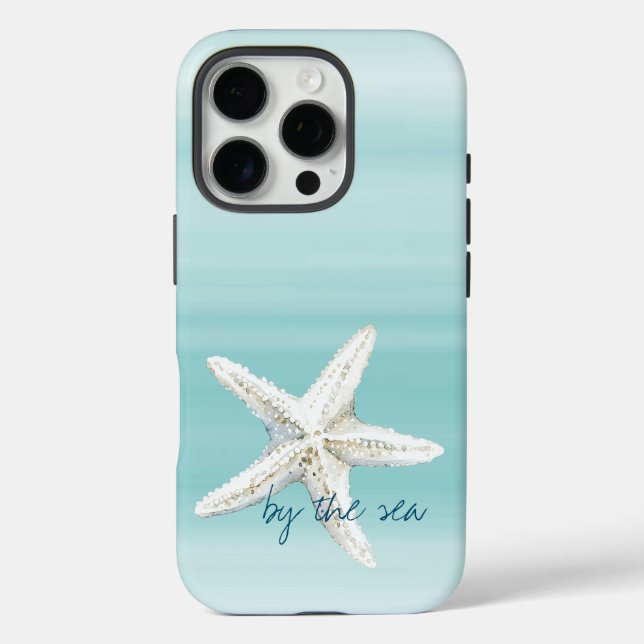 Aqua Blue White Beach Starfish       Case-Mate iPhone Hülle (Rückseite)