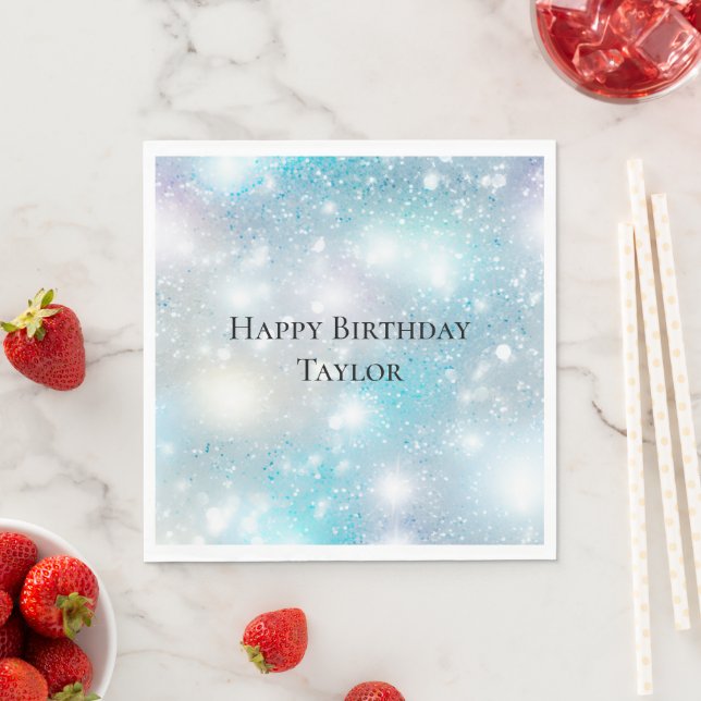 Aqua Blue White Bokeh Birthday Serviette (Beispiel)