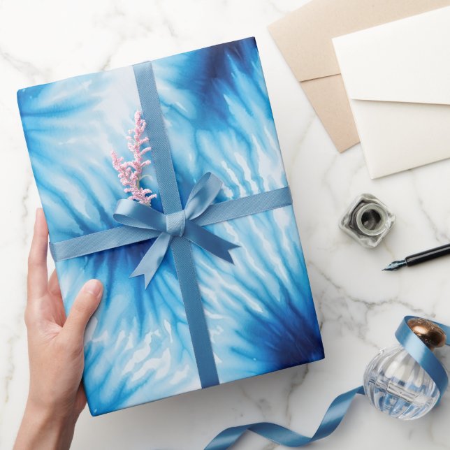 Aqua Blue White Gefärbte Krawatte Geschenkpapier (Schenken)