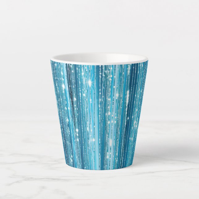 Aqua Blue White Glam Tinsel Stripes Geschenkegel Milchtasse (Vorderseite)