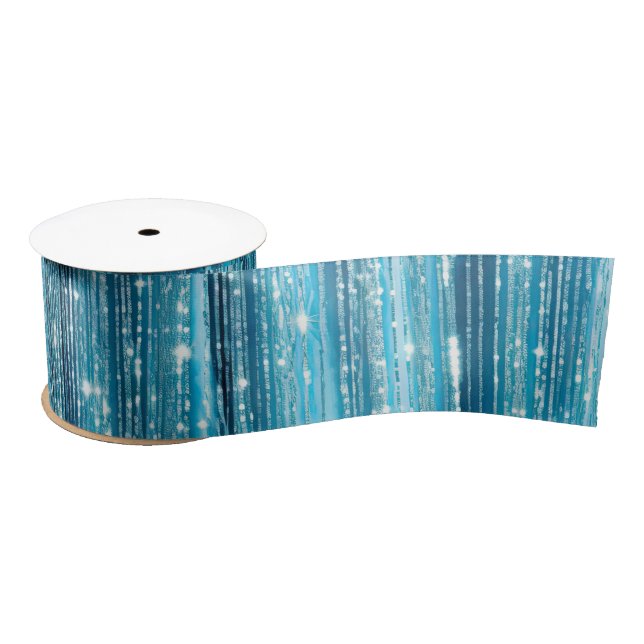 Aqua Blue White Glam Tinsel Stripes Geschenkegel Satinband (Spule)