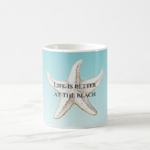 Aqua Blue White Gold Starfish Beach Zitat Kaffeetasse