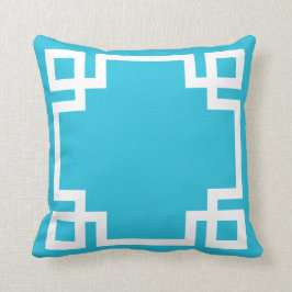 Aqua Blue White griechischer Schlüssel Kissen
