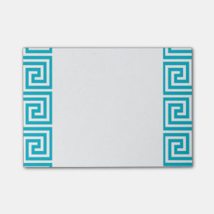 Aqua Blue White Griechisches Schlüsselmuster Post-it Klebezettel