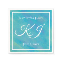 Aqua Blue & White Individuelle Name Wedding