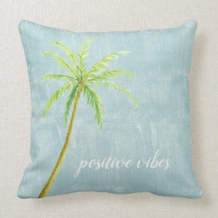 Aqua Blue White Ocean Shore Palm Tree Kissen