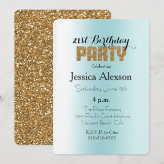 Aqua Blue White Ombre Gold Glitzer Einladung