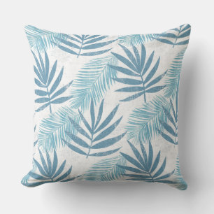 Aqua Blue White Palm Leaf Throw Kissen