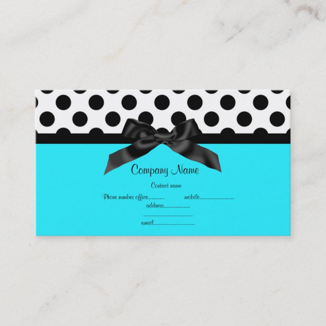 AQUA BLUE WHITE POLKA DOT BOW BUSINESS CARD VISITENKARTE (Vorderseite)