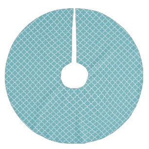 Aqua Blue White Quatrefoil Polyester Weihnachtsbaumdecke