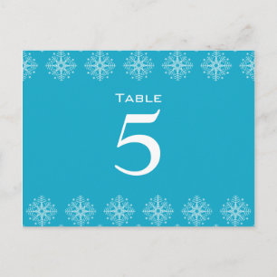 Aqua blue + white snowflakes Hochzeit Tischnummer