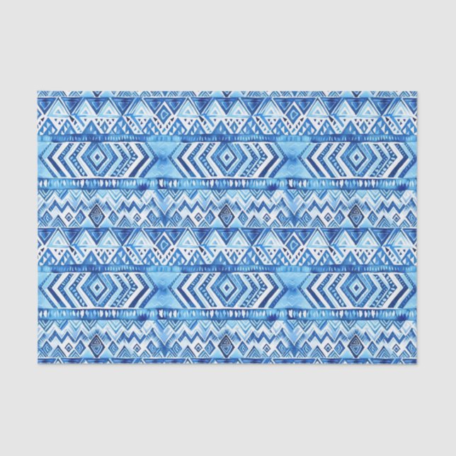 Aqua Blue White Tribal Stripes Birthday Seidenpapier (Vorderseite)