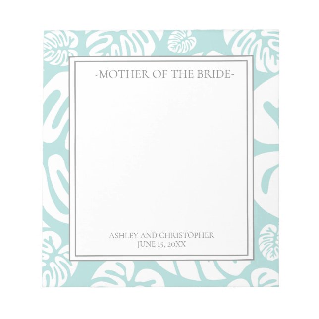 Aqua Blue White Tropical Blätter Mutter von Bride Notizblock (Vorderseite)