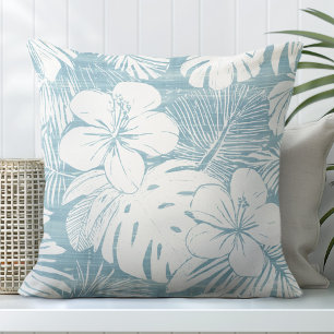 Aqua Blue & White Tropical Throw Kissen
