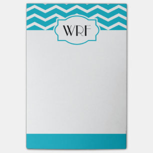 Aqua Blue White Zickzack Gemusterten Mit Monogramm Post-it Klebezettel