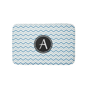 Aqua Blue & white Zickzack zigzag Patter Monogram Badematte