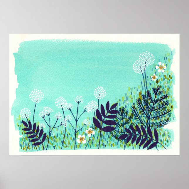 Aqua Blue Wild Field Artist Aqua Poster (Vorne)