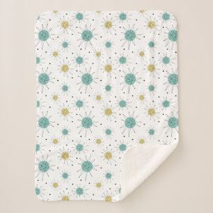 Aqua Blue Yellow Atomtern Muster Mitte Jahrhundert Sherpadecke