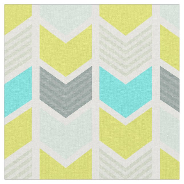 Aqua Blue Yellow Grey Geometric Zickzack Muster Stoff (Nahaufnahme)