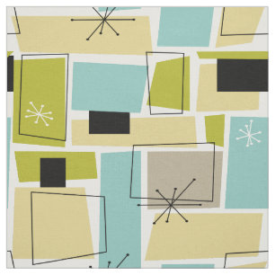 Aqua Blue Yellow Rectangle Mid Century Pattern Stoff