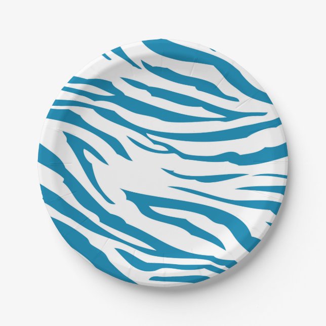 Aqua Blue Zebra Print Pappteller (Vorderseite)