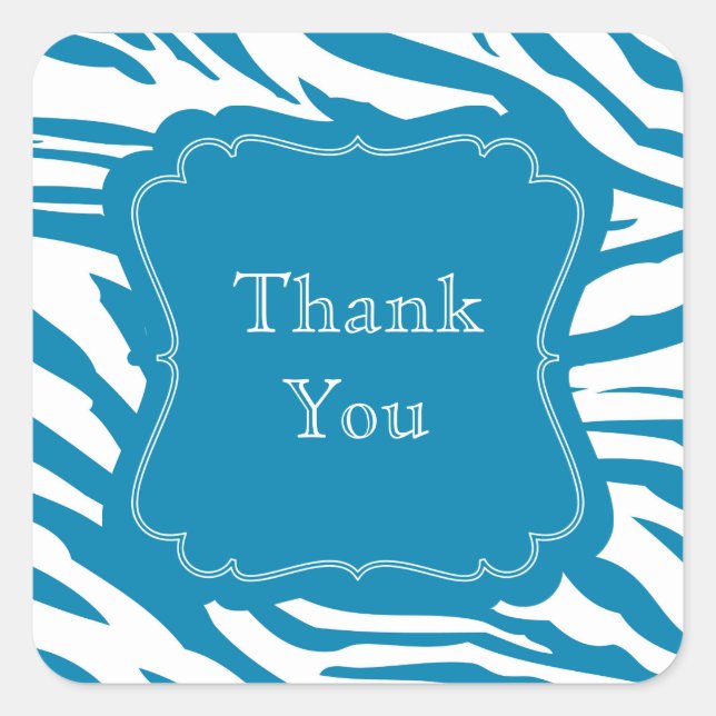 Aqua Blue Zebra Print Quadratischer Aufkleber (Vorderseite)