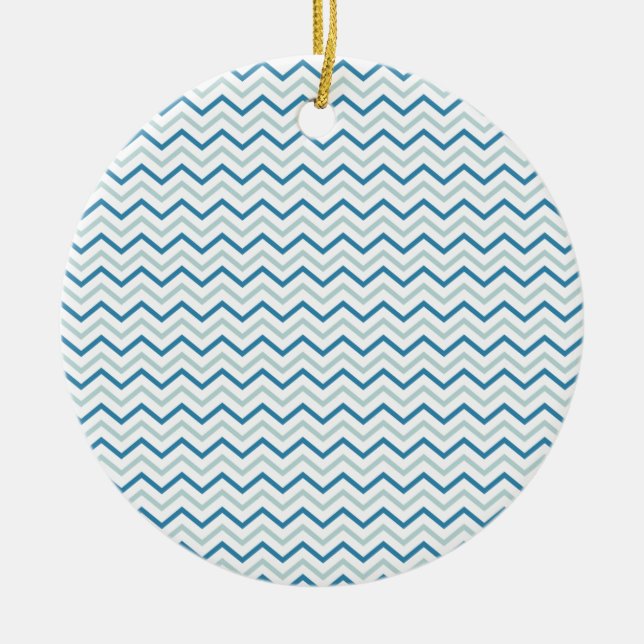 Aqua Blue Zickzack Pattern Keramik Ornament (Vorne)