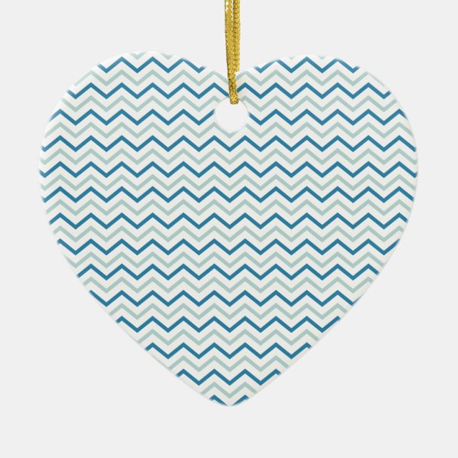 Aqua Blue Zickzack Pattern Keramikornament (Vorne)