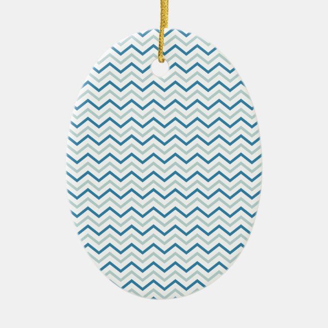 Aqua Blue Zickzack Pattern Keramikornament (Vorne)